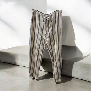 Liz‎ Claiborne Linen Blend Pants Striped Drawstring Casual Classic Size L